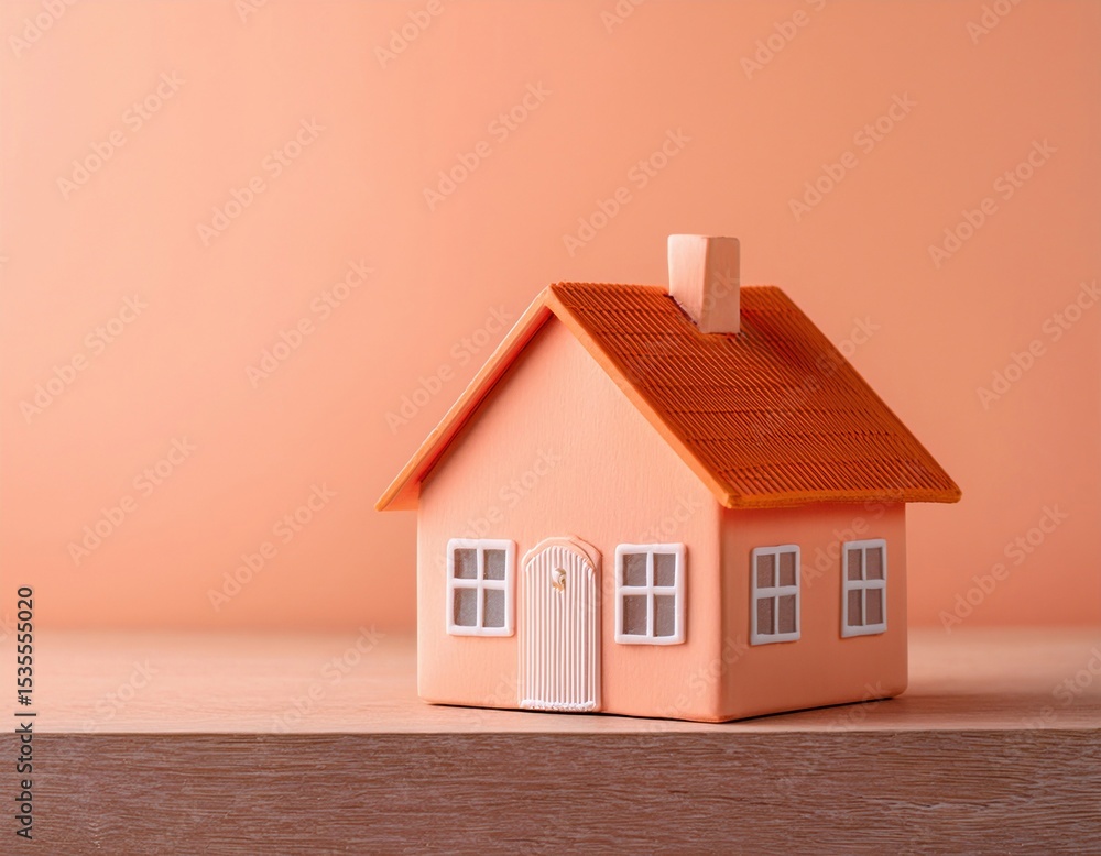 peach house mock up, real estate concept, peach background peach house mock up, real estate concept, peach background