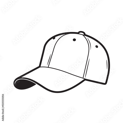 An isolated vector illustration of a baseball cap silhouette in black and white suitable for various design purposes