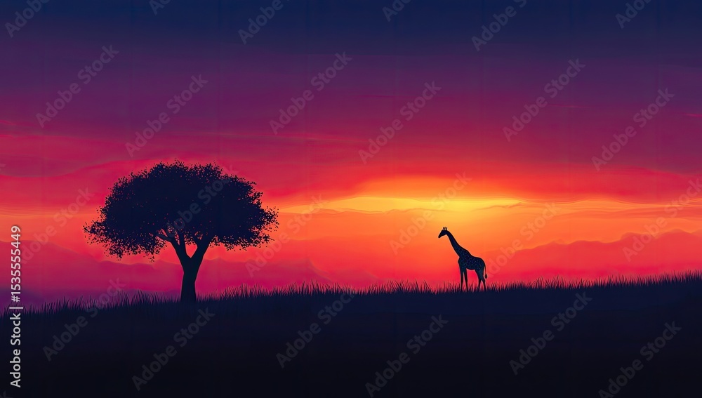 Fototapeta premium Silhouette giraffe at vibrant sunset