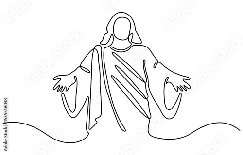 Continuous one line drawing of Jesus christ. Single line drawing illustration of Lord jesus. Happy Ascension Day concept vector art. Doodle line illustration.