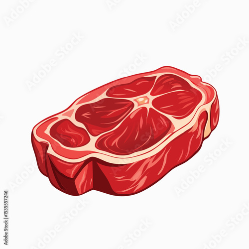 Fresh cut of raw beef steak showing marbling and internal structure vector illustration