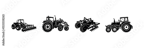 Vintage Farming retro Tractor Vector Agricultural Machinery Silhouette for Field Work design set and bundle 