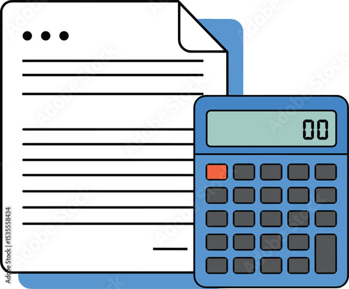 Document with Calculator – Finance, Accounting – Paperwork, Budgeting Tool – Business Calculation Icon, Tax and Expense Management

