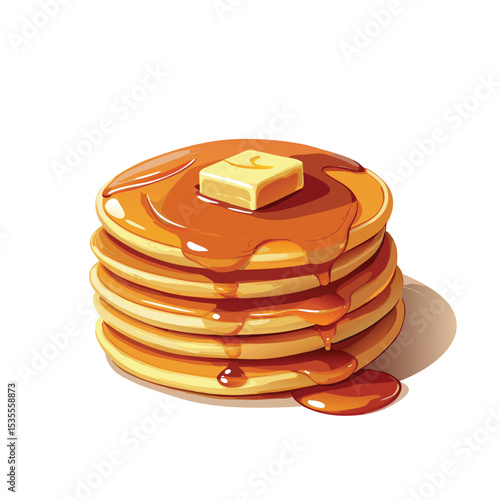 Delicious stack of pancakes topped with syrup and butter vector illustration