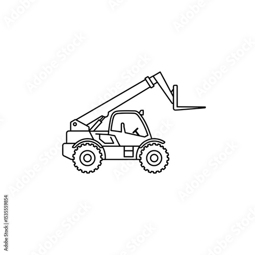 Telehandler icon in minimal style, monochrome, construction equipment for industrial use