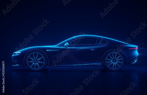 Blue Neon Sports Car Silhouette