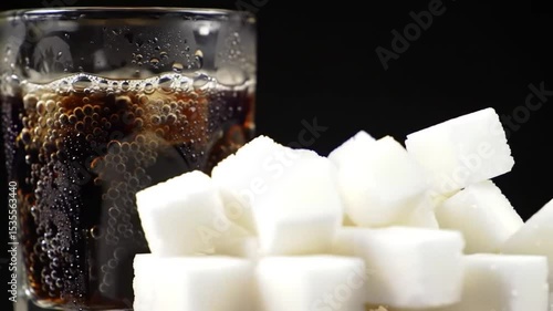 Sugary Indulgence: Carbonated Drink with Excessive Refined Sugar Cubes Display