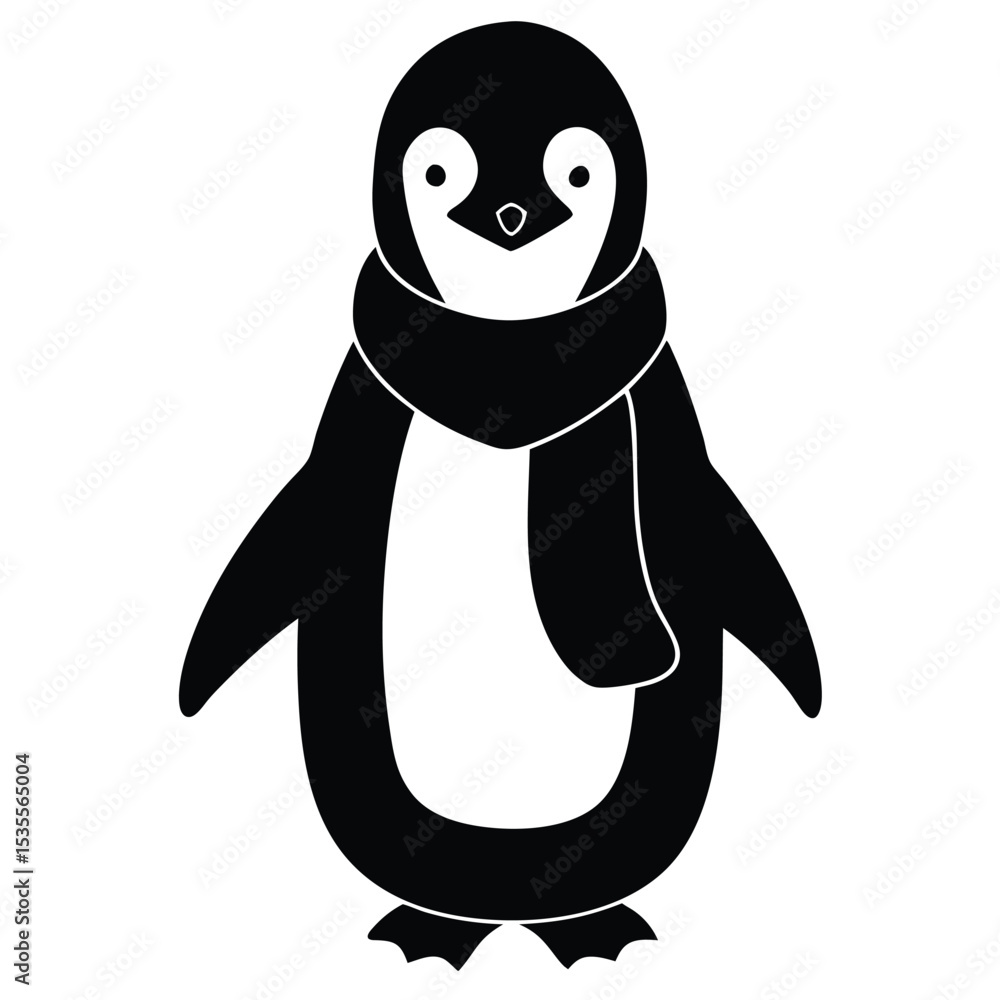 Fototapeta premium Penguin wearing scarf vector silhouette graphic illustration clipart