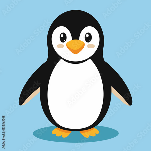 Adorable cartoon penguin illustration with cute expression and light blue background design
