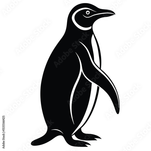 Black and white stylized penguin illustration isolated on a white background perfect for design