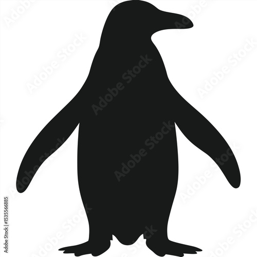 Black silhouette of a standing penguin against a plain white background ready for various designs