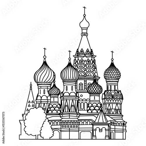St. Basils Cathedral Moscow Icon, Vector, Illustration, Icon, Outline, Line Art, Silhouette, Logo, White Background.
