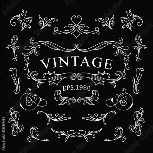 Vintage western hand drawn elements frame label blackboard banner vector illustration