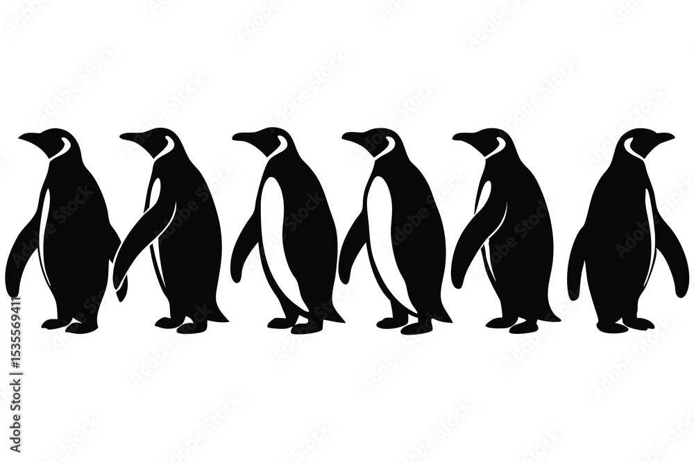 Obraz premium Penguin Silhouette Vector Border Pattern Featuring Cute Animals