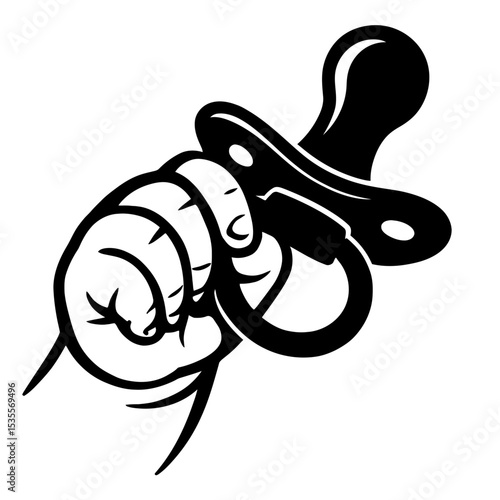 Baby Hand Holding Pacifier Icon - Sweet Vector Illustration for Infant Care, Parenthood, and Childhood Themes.