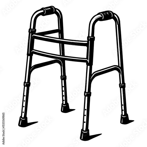 Black and White Medical Walker Vector - Mobility Aid and Support Device Icon