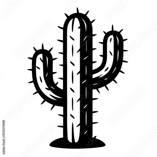 Stylized Saguaro Cactus Outline - Black and White Vector Icon for Desert and Southwestern Themes