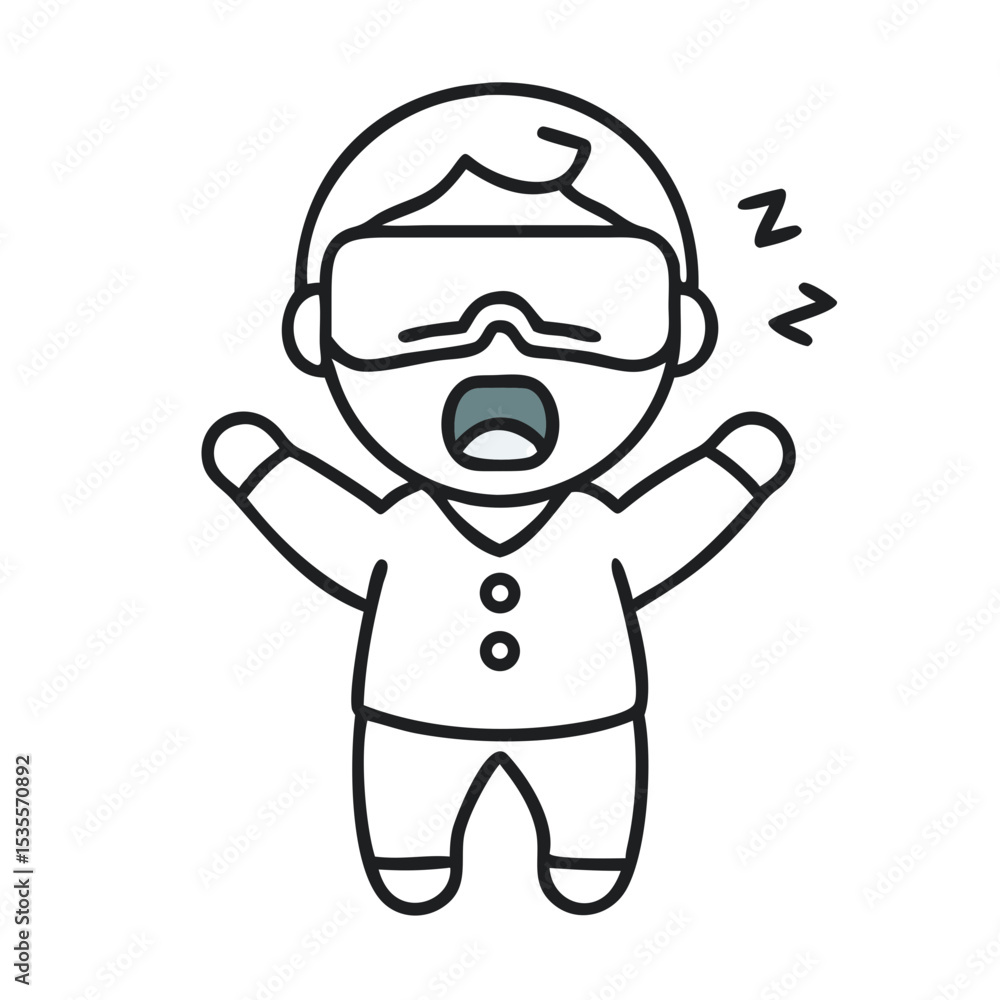 Yawning Boy in Cozy Pajamas Enjoys Fun Moment With VR Glasses Yawning Boy in Cozy Pajamas Enjoys Fun Moment With VR Glasses