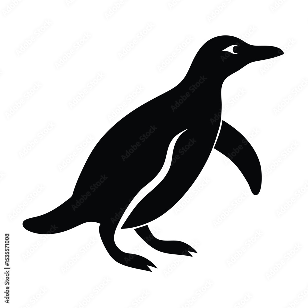 Fototapeta premium Simple black and white silhouette of a penguin standing isolated on white background