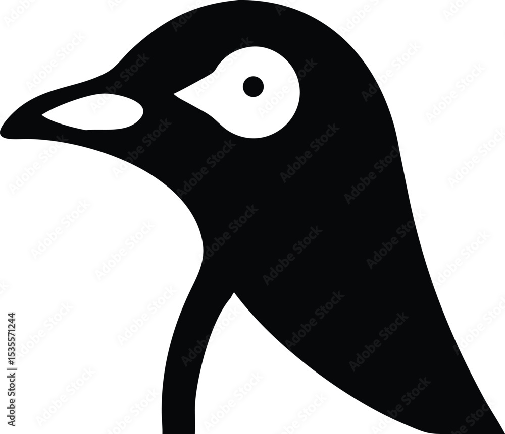 Naklejka premium Simple bold black and white vector illustration of a penguin head profile