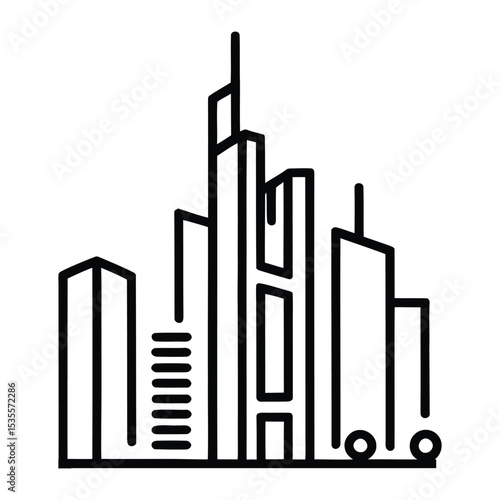 Frankfurt Financial District Icon, Vector, Illustration, Icon, Outline, Line Art, Silhouette, Logo, White Background.