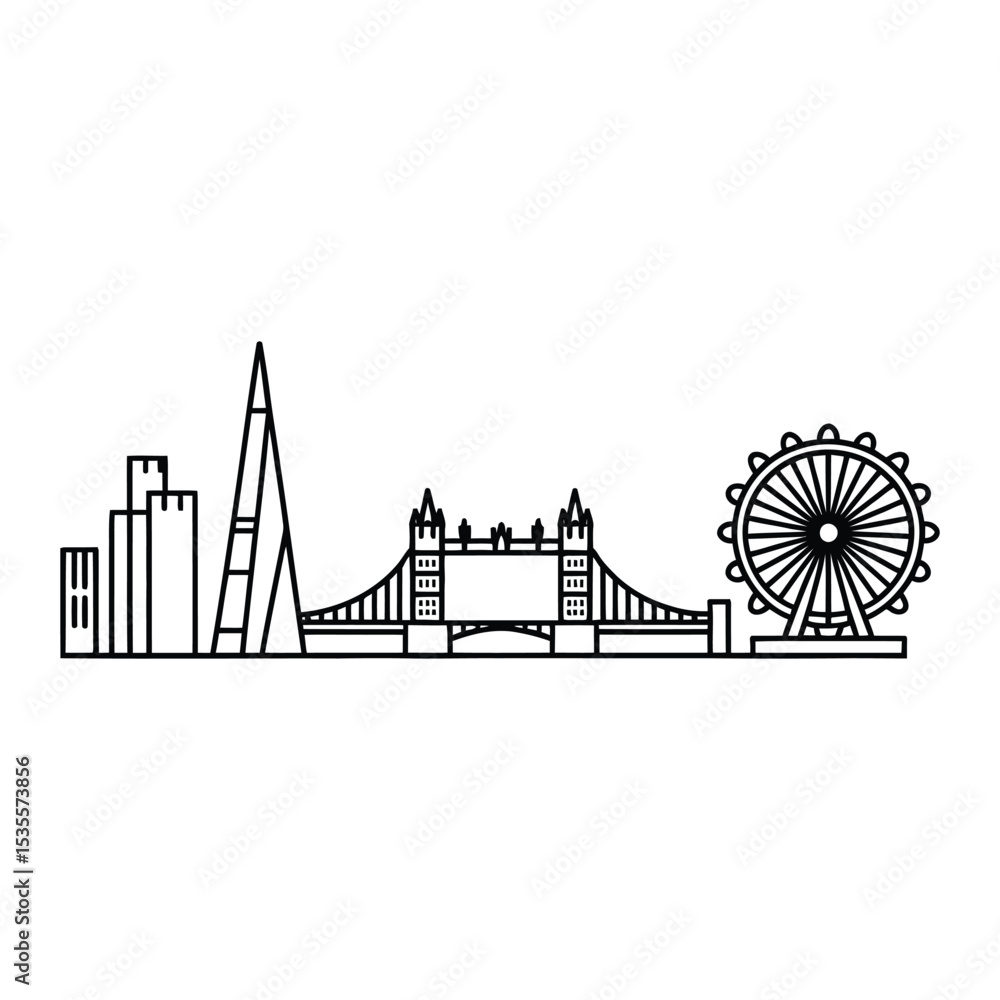 Fototapeta premium London Thames Skyline Icon, Vector, Illustration, Icon, Outline, Line Art, Silhouette, Logo, White Background.
