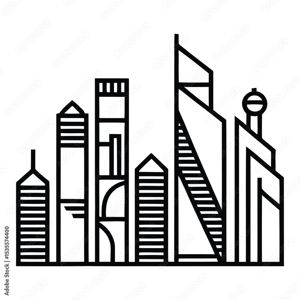 Obraz premium Moscow City Modern Icon, Vector, Illustration, Icon, Outline, Line Art, Silhouette, Logo, White Background.