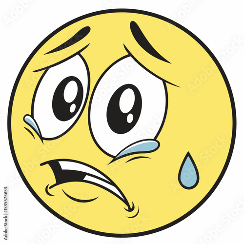 Sad emoji with teardrop and trembling lips
