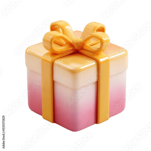 A transparent background, no-scratch 3D cartoon gift box for festivals, featuring ribbons and bows, is suitable for e-commerce. It is a perfect decoration for festival celebrations, with a cute and ed