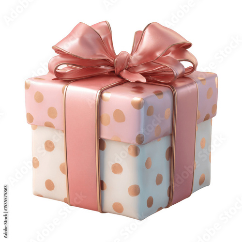A transparent background, no-scratch 3D cartoon gift box for festivals, featuring ribbons and bows, is suitable for e-commerce. It is a perfect decoration for festival celebrations, with a cute and ed