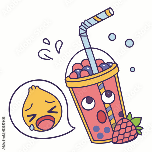Thirsty smoothie emoji with straw and sweat face