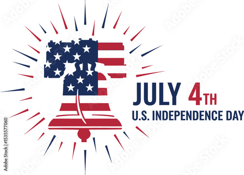 A patriotic design featuring a liberty bell with the american flag and july fourth text on white background