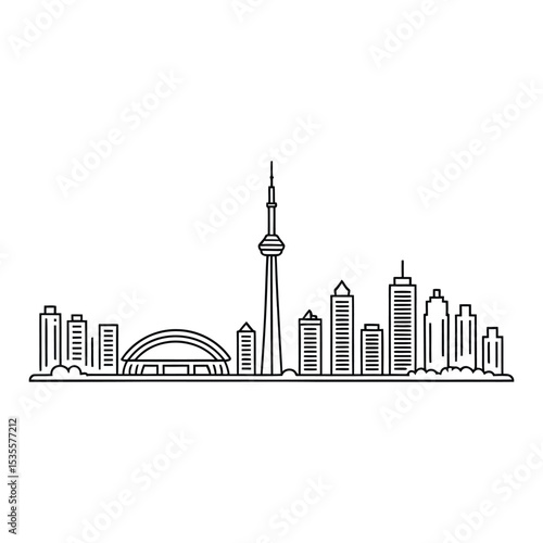 Toronto Lake Ontario View Skyline Icon, Vector, Illustration, Icon, Outline, Line Art, Silhouette, Logo, White Background.