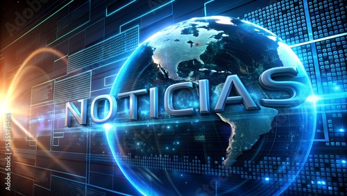 globe design with Spanish NOTICIAS lettering shines on a high-tech backdrop suitable for Latin American news websites TV segments web platforms and modern editorial headers