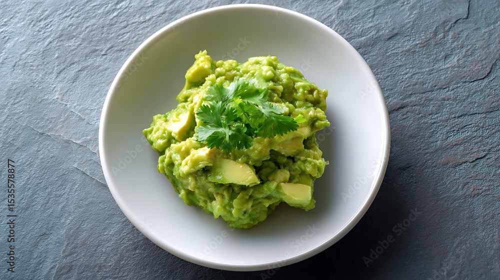 Fresh Guacamole with Cilantro in a White Bowl Fresh Guacamole with Cilantro in a White Bowl
