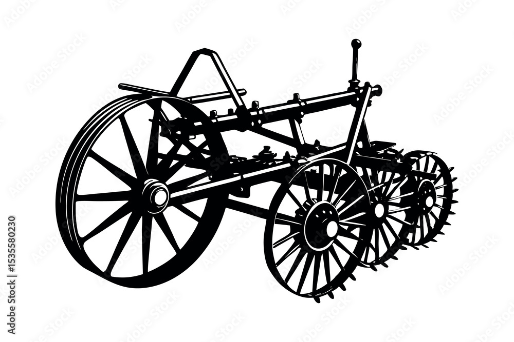 Fototapeta premium Agricultural Machinery Silhouette Clipart Farming Equipment and Tractor Vector Design