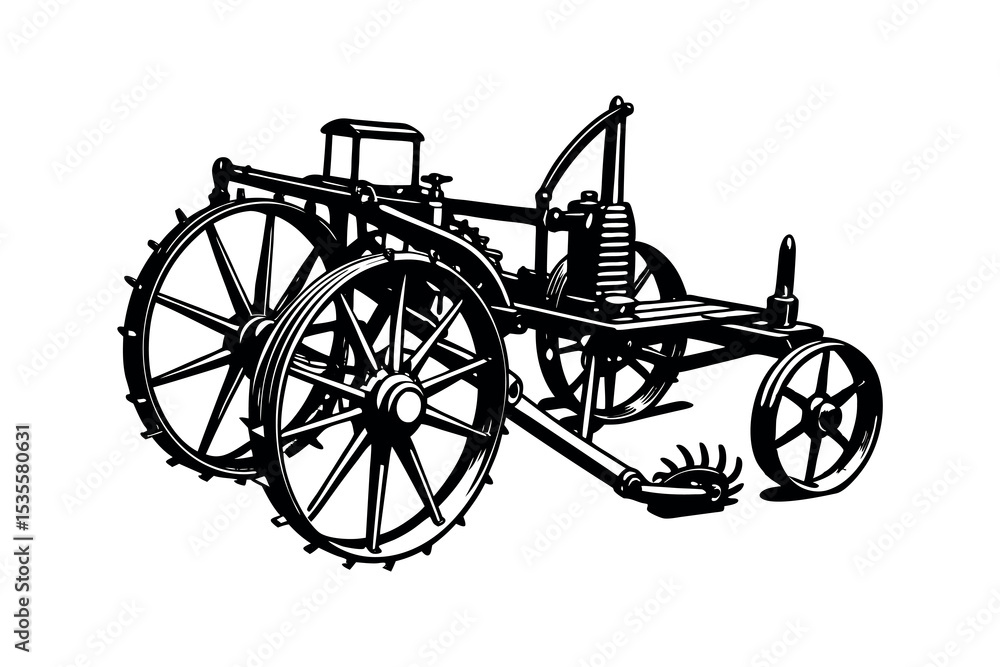 Fototapeta premium Agricultural Machinery Silhouette Clipart Farming Equipment and Tractor Vector Design
