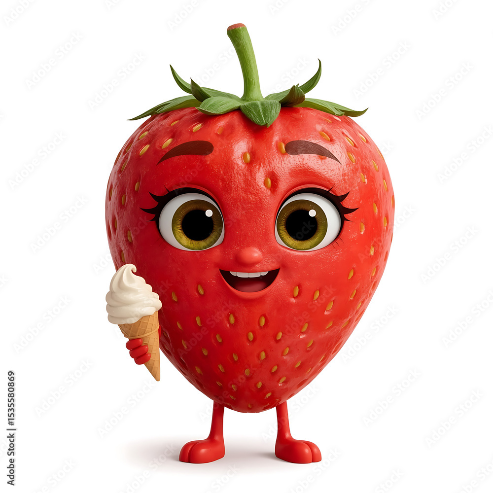 Fototapeta premium cinematic photo of a funny cartoon strawberry