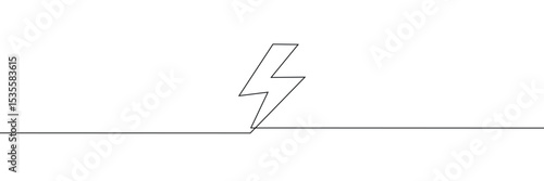 Lightning Bolt Continuous Line Art Illustration, Flash Illustration, continuous line electric icon. Single electric vector. Electric energy icon drawn one vector .Isolated white background. EPS 10 .