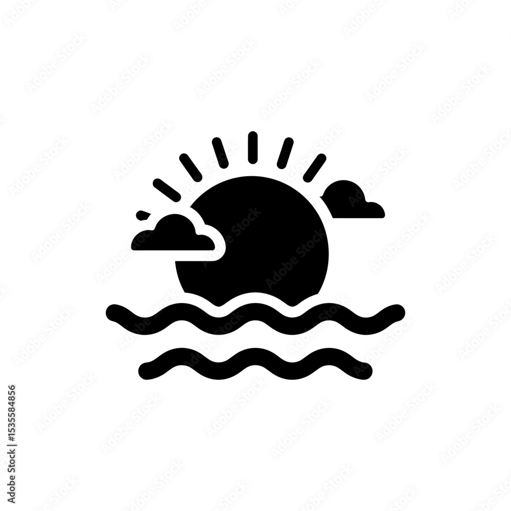 Fototapeta premium Sun with Waves and Clouds, Nature and Weather Concept