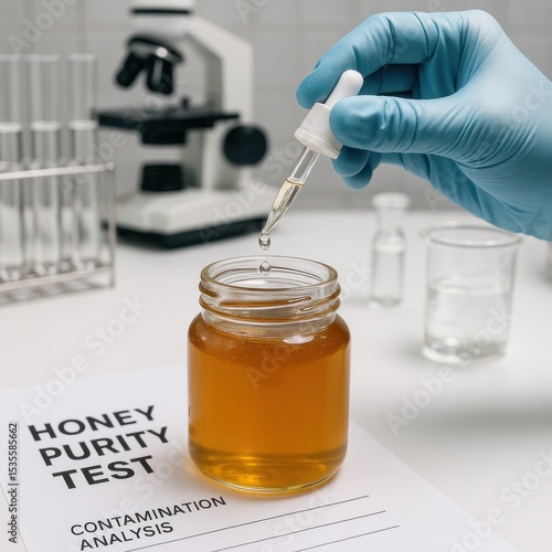 Laboratory HACCP Honey Purity Testing Close-Up Scientific Analysis in Sterile Setting