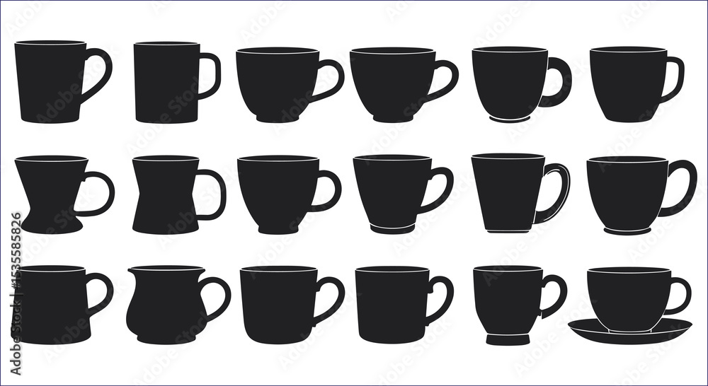 Black Silhouettes Of Different Mugs For Coffee Or Tea Vector Image Black Silhouettes Of Different Mugs For Coffee Or Tea Vector Image