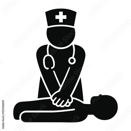 CPR Illustration Featuring a Doctor Performing Cardiopulmonary Resuscitation on a Patient on the Floor Medical Emergency