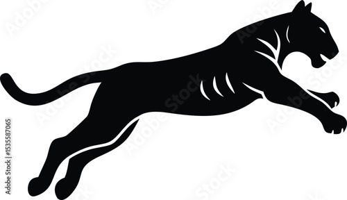 Black panther silhouette jumping across the white background vector illustration