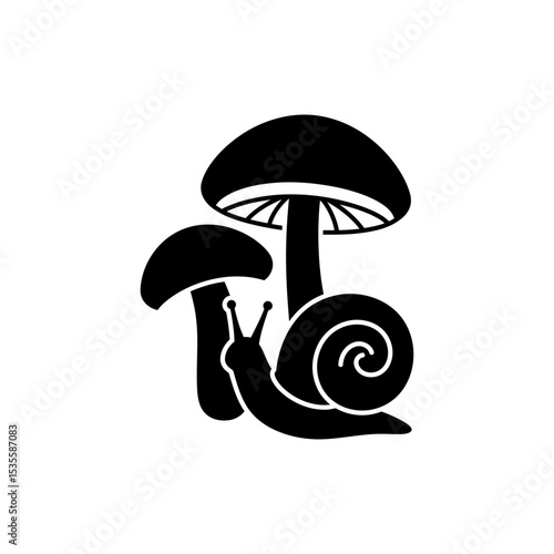 Snail Near Mushrooms on Forest Floor in Natural Habitat