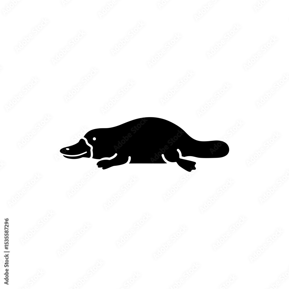 Fototapeta premium Platypus Lying Flat Aquatic Mammal Resting in Natural Habitat Scene