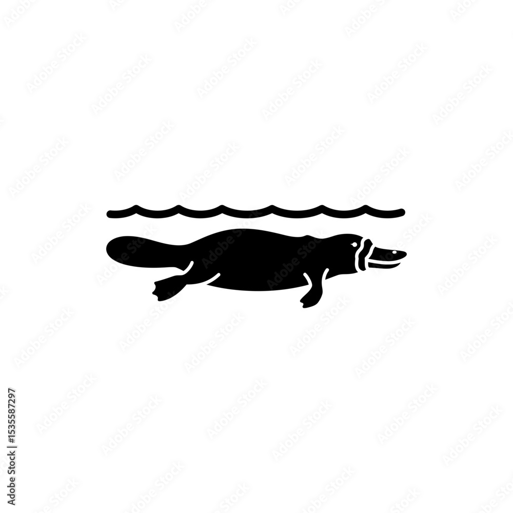 Fototapeta premium Platypus Swimming Sideways Aquatic Mammal in Motion Underwater Scene
