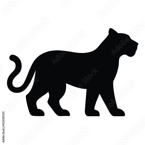 Black panther silhouette standing proudly isolated against a white background for design elements.