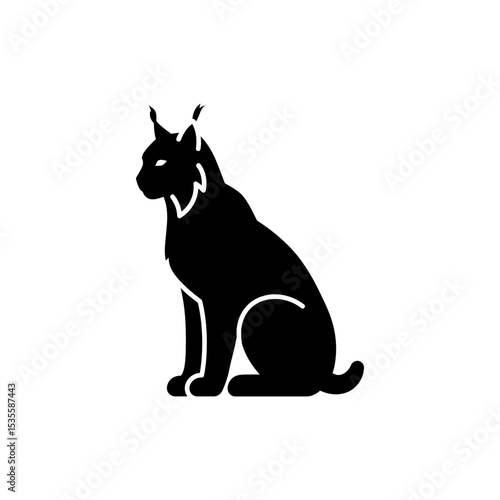 Lynx Sitting with Tail Curled Around Body in Natural Forest Setting