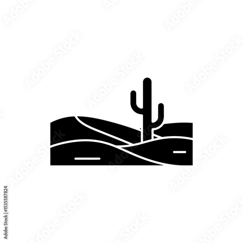 Desert Landscape with Pair of Cacti under Clear Sky